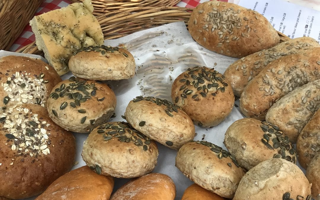Some seeded bread rolls.