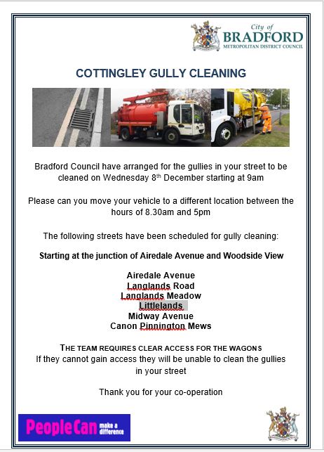 Cottingley Gully Cleaning Notification
