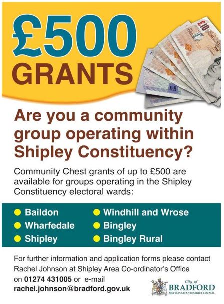 Community Chest Grants available from Shipley Area Office